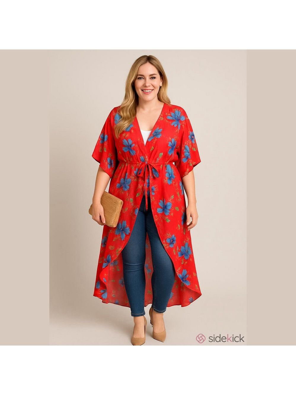 Emerald Red Floral Kimono 2x